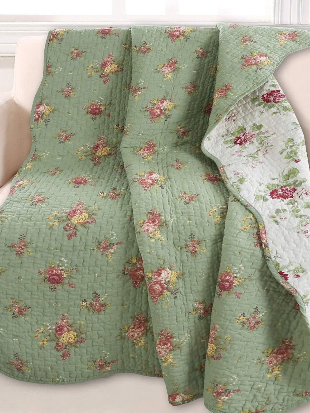 Vintage Floral Quilted Throw 100% Cotton Reversible All Season Throw Blossom